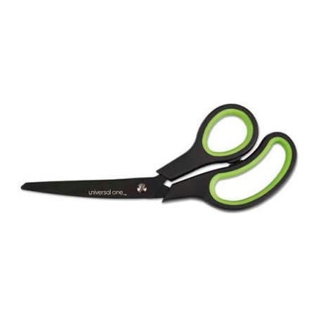 UNIVERSAL Universal One Industrial Scissors, 8" Length, Bent, Black Carbon Coated Blades, Black/Blue UNV92022***